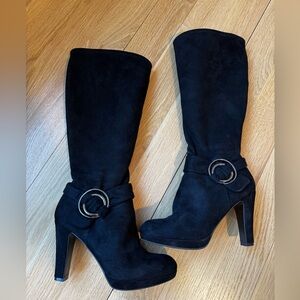 Impo Black Stretch Knee-High Boots - Size 8.5 - Buckle Detail